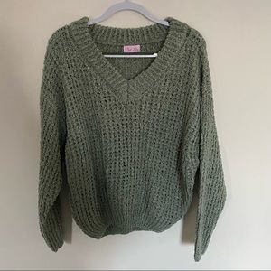 Pink Lily Do Anything For Me Waffle Knit Sweater Sage